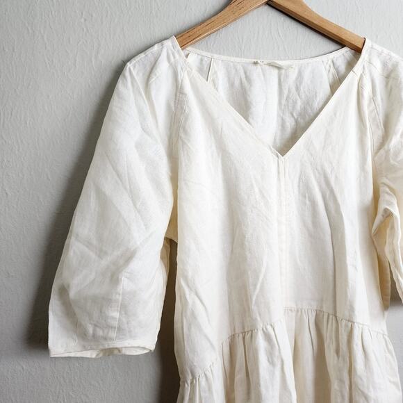 Everlane Linen Puff Sleeve Midi Dress Bone Cream Ivory White Size Medium NEW - Picture 6 of 12